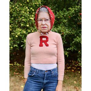 RACHEL ANTONOFF BLUSH CROPPED VARSITY SWEATER